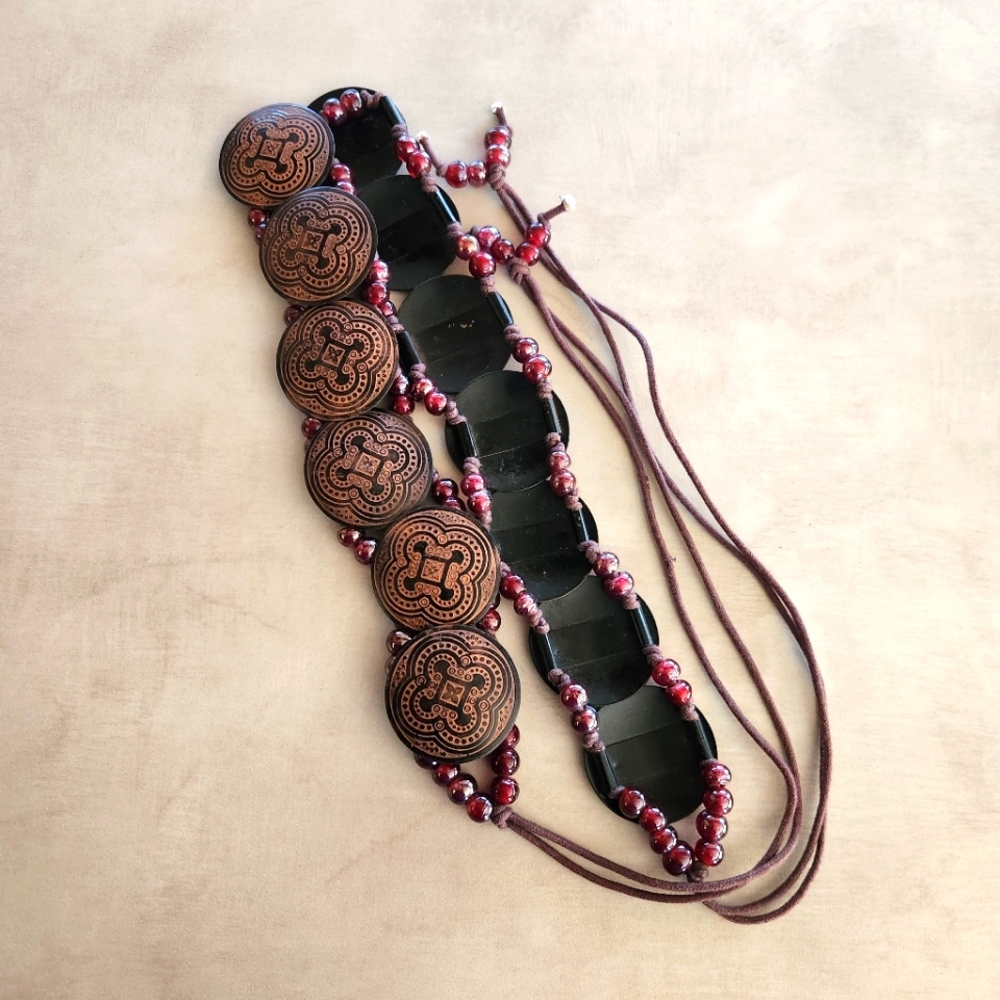 Bohemian Beaded Belt with Metallic Accents
